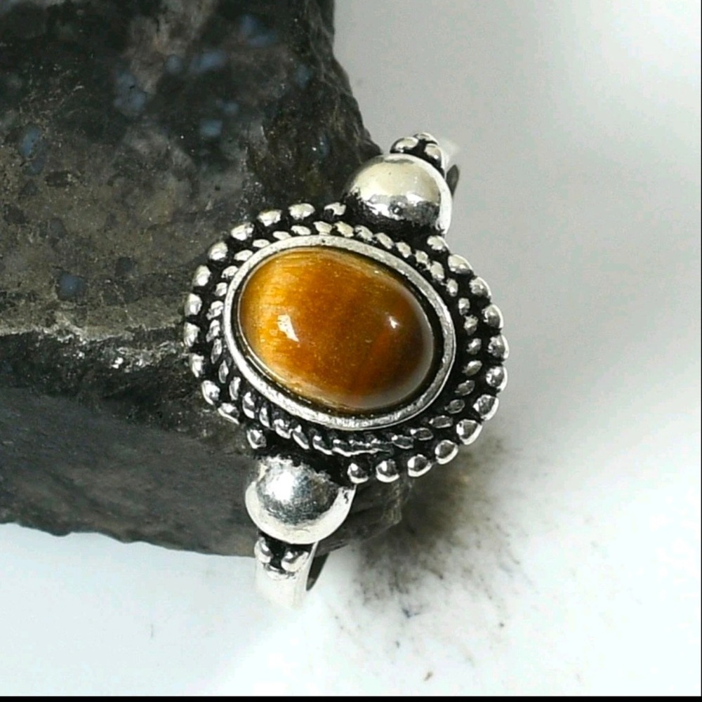 Tiger Eye Gemstone Ethnic Handmade Ring Unisex US Size-8.25 Boho Artisan Ethnic
